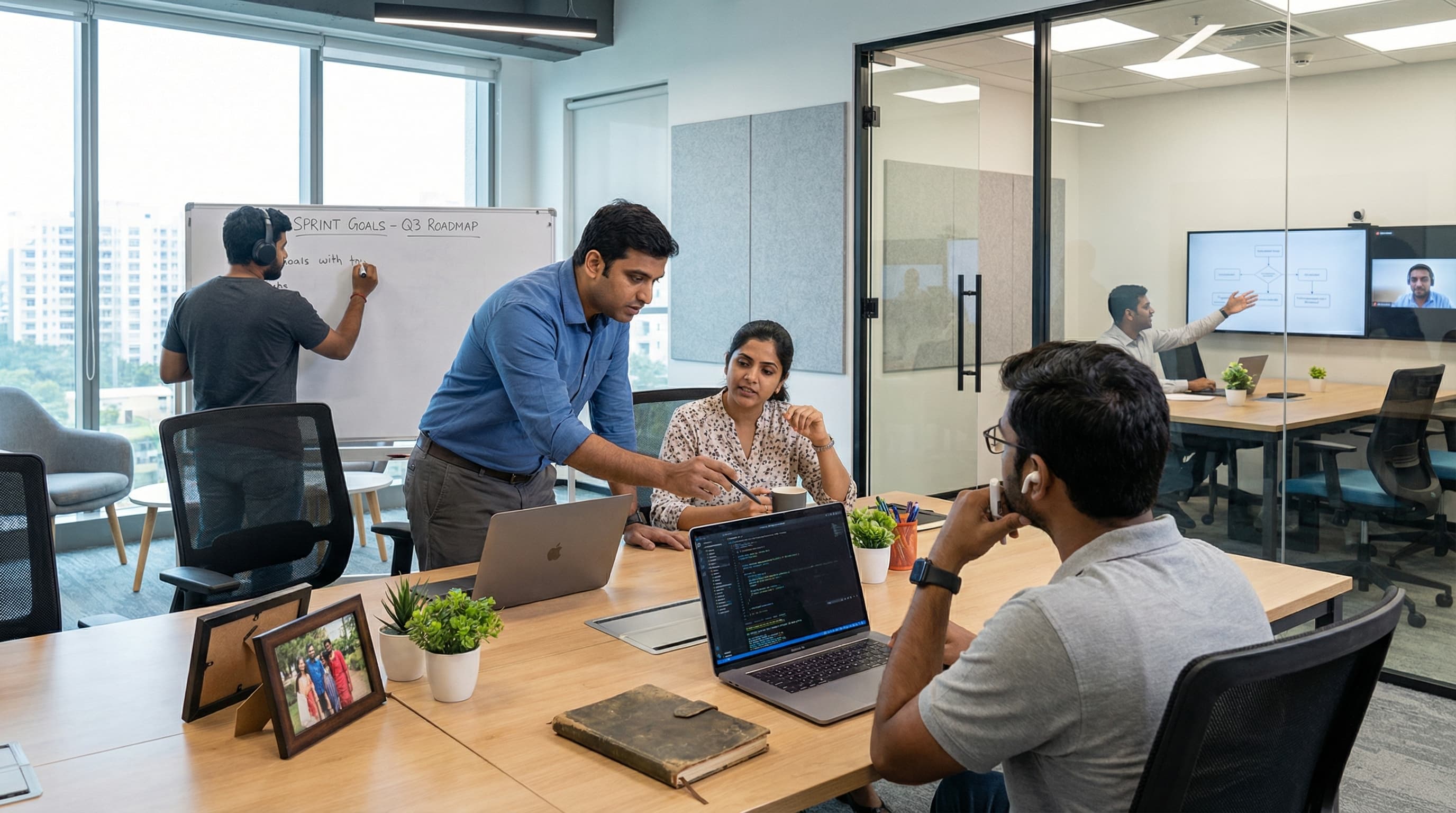 Dedicated offshore software team working closely together around the product.